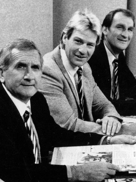 Ray “Slug” Jordon, Sam Newman and Peter “Crackers” Keenan on World of Sport in 1987.