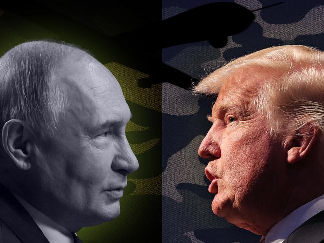 EMBARGOED FOR INQUIRER 31 MAY 2025. 30 May 2025; a photo comp of Vladimir Putin and Donald Trump in blue, grey and green. Collage by Emilia Tortorella. Sources: supplied. Ratio 4:3 FOR PRINT.