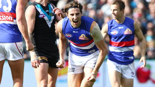 Marcus Bontempelli’s Western Bulldogs defeated Port Adelaide at the Adelaide Oval. Picture: Sarah Reed
