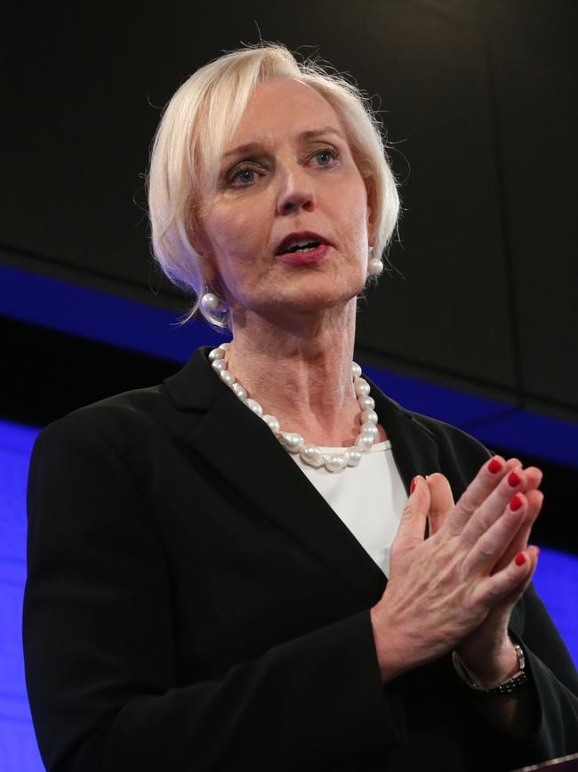 Catherine McGregor addressing the National Press Club in Canberra.