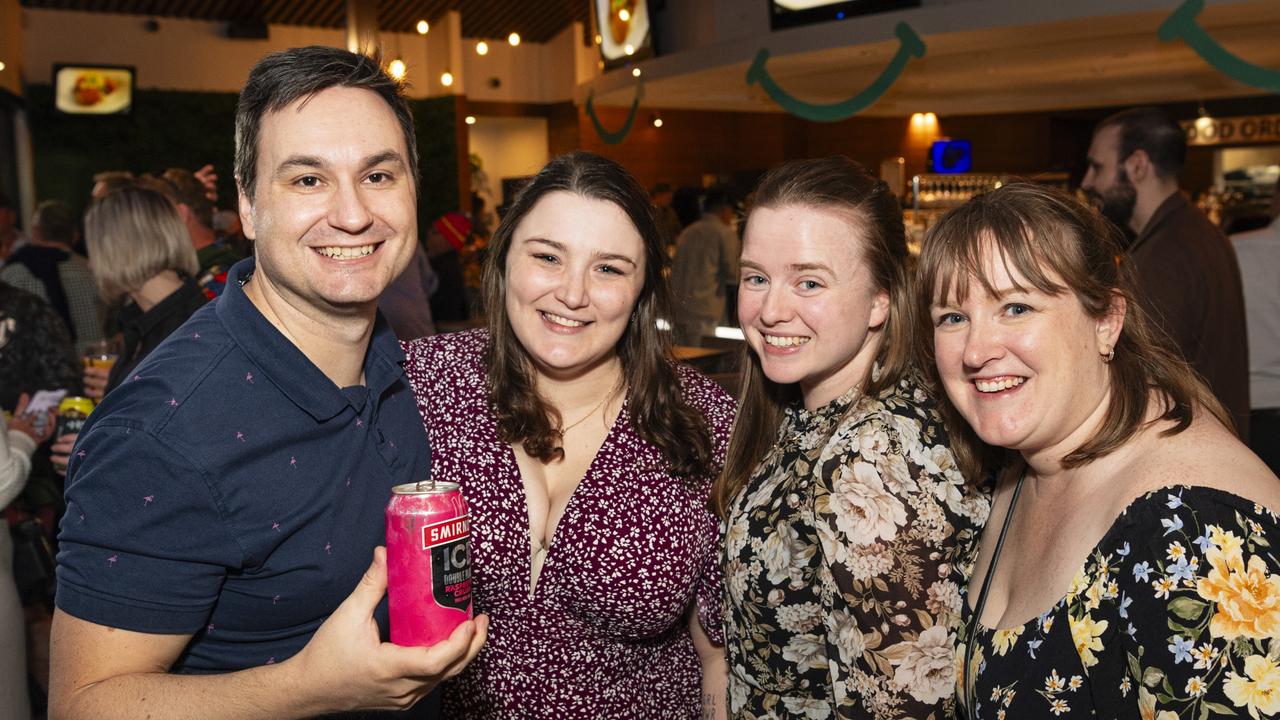 At Brewoomba are (from left) John Flemming, Bronte Latham, Allana Gill and Briannah O'Neill hosted by Fitzy's, Saturday, August 17, 2024. Picture: Kevin Farmer