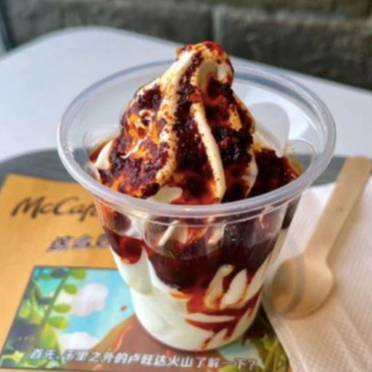 In June last year another sundae hack went viral – it was how to make the popular chilli sauce sundae. Picture: Weibo