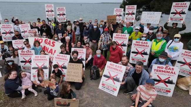 Protestors against the Corio Bay gas terminal Picture: Mark Wilson