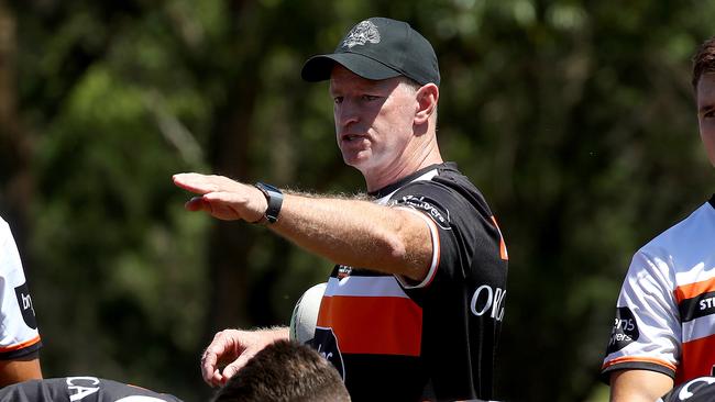 Michael Maguire is under pressure to turn the Tigers form around after a winless start to 2022. Picture: Toby Zerna