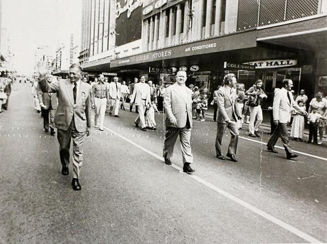 Labor heavyweight Jack Egerton (front middle) flanked by Clem Jones (Brisbane mayor 1961-1975)  and Bob Hawke  (Prime Minister of Australia and the Leader of the Labor Party from 1983 to 1991). Picture: Contributed