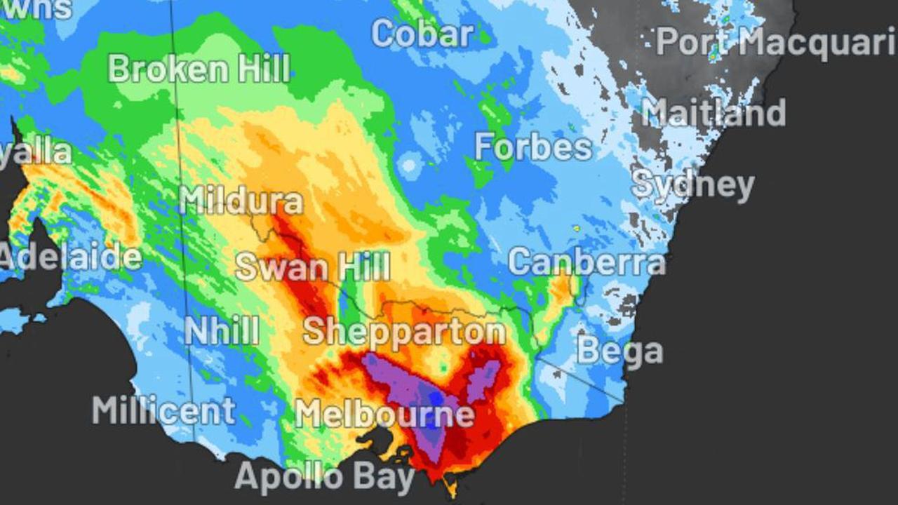 Huge rain totals were recorded in Victoria on Tuesday and Wednesday. Picture: Weatherzone.