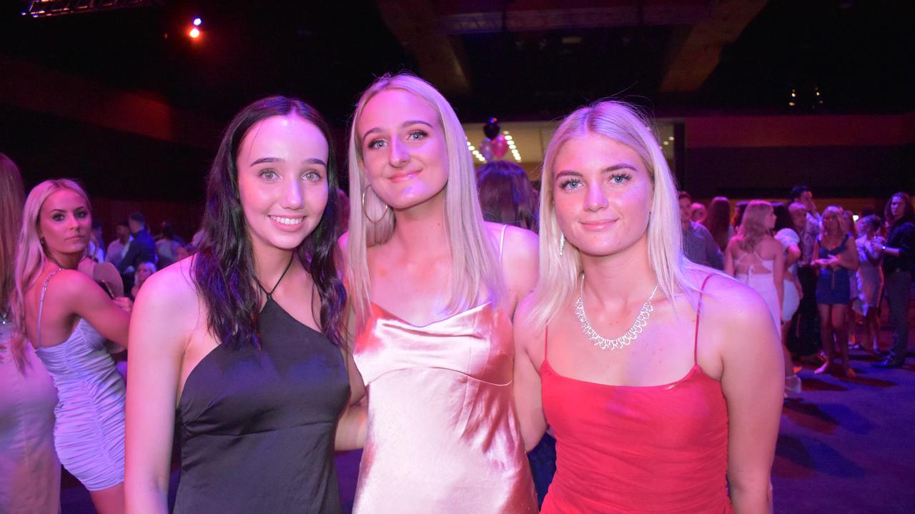 Mackay Northern Beaches State High seniors Lucy Shields, Ashlyn Donohoe and Chloe Robinson at Mocktail 2021. Picture: Tara Miko