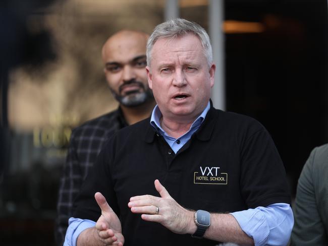 Tasmanian Premier, Jeremy Rockliff at the Tasman Hotel with VXT General Manager of Strategic and Industry Partnerships, Varun Khetarpal.Picture: Linda HIgginson