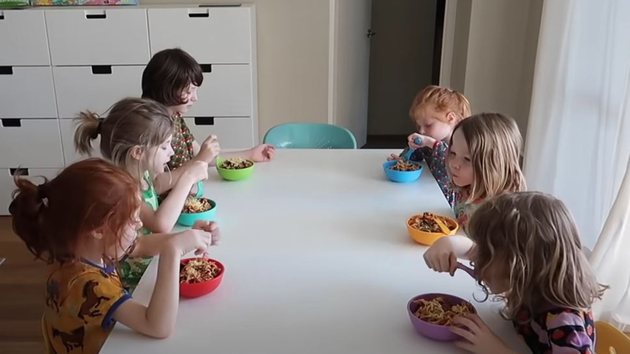 The kids at dinner. Only on some occasion do Chloe and Rohan have time to join them. Picture: YouTube