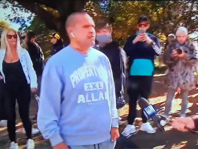 Anthony Mundine seen at the Freedom Rally in Sydney in July. Picture: 9NEWS