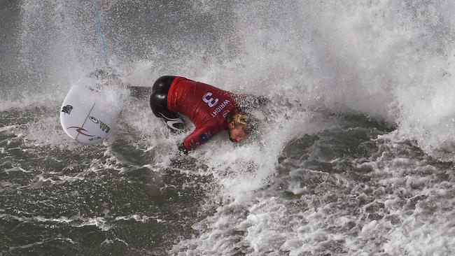 Owen Wright of Australia surfs during the heats of the Rip Curl Pro at Bells Beach in 2019