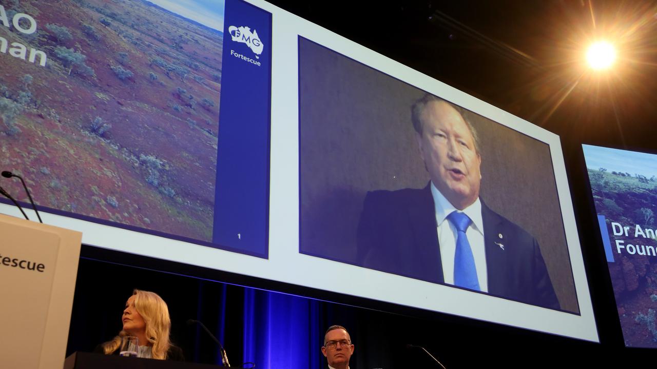 Mr Forrest spoke to Fortescue Metals’ annual general meeting in Perth in November via video while overseas. Picture: Colin Murty/The Australian