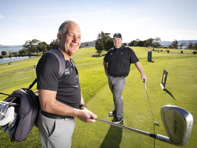 Tasmania Golf Club President John Milbourne (LHS) and Golf Australia- Tasmania Development Manager Simon Weston at Cambridge. Picture Chris Kidd