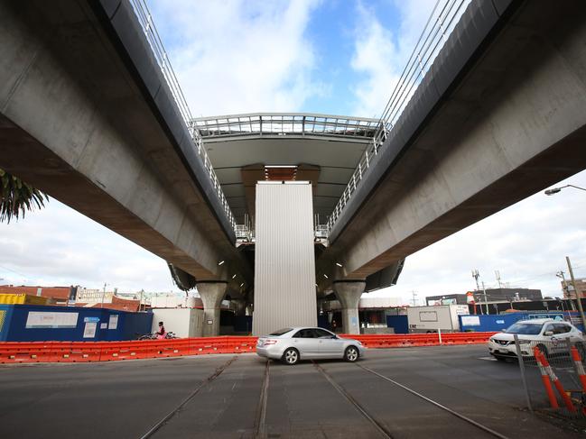 A new 3.2km stretch of elevated rail opened for passengers in June between Caulfield and Hughesdale. Picture: David Caird