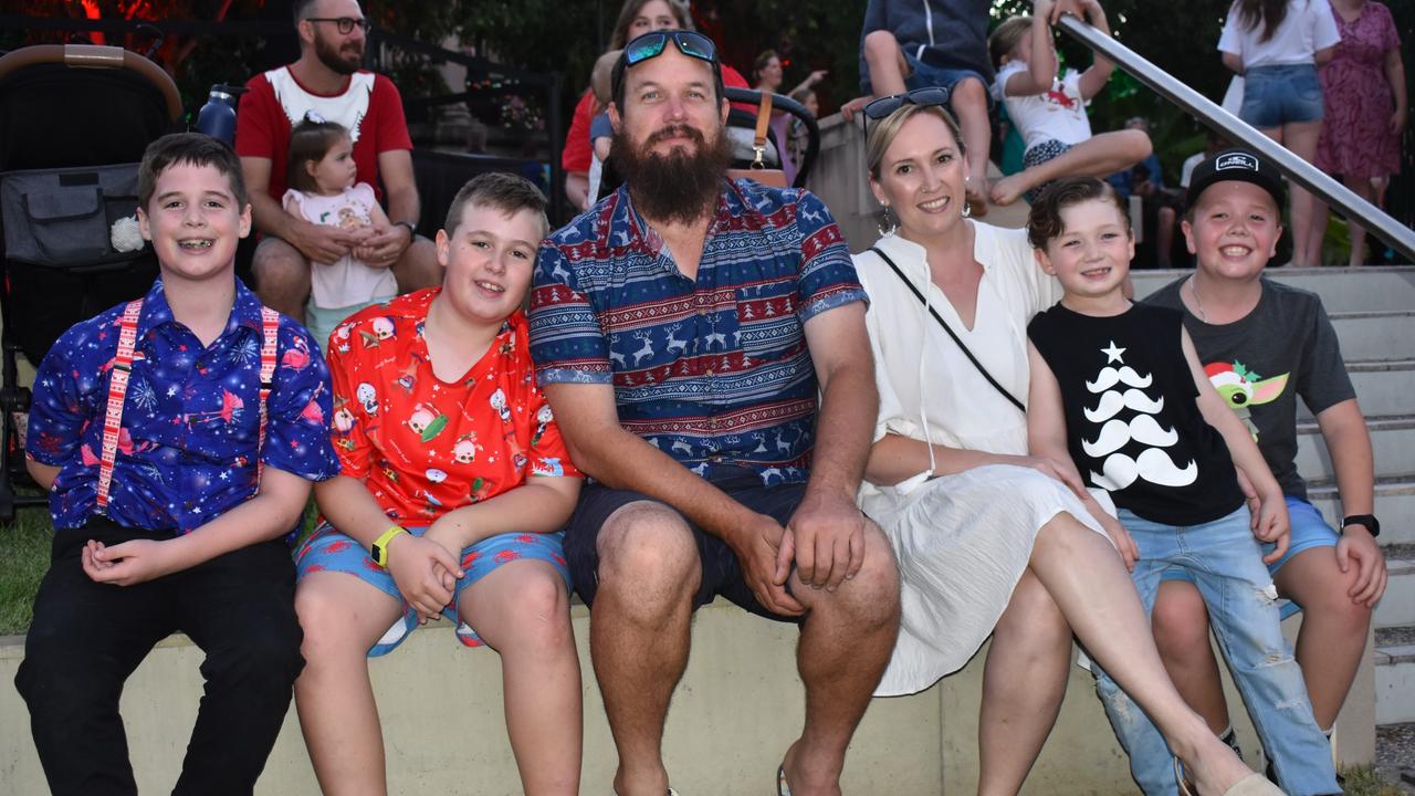 Harrison, William, Jonathon, Hannah, Weston and Lachlan O'Neill at the CBD Christmas Fair in Rockhampton on December 3, 2022.