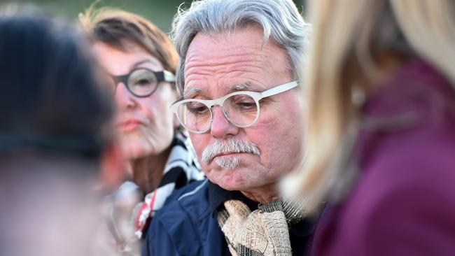 John Ruszczyk, Ms Damond’s father, speaks to media at the sunrise vigil at Freshwater Beach, where family, friends and well wishers gathered to remember her. Picture: AAP