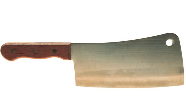 A drowsy druggie was found asleep at a train station with a meat cleaver like this one stuffed down his shorts.