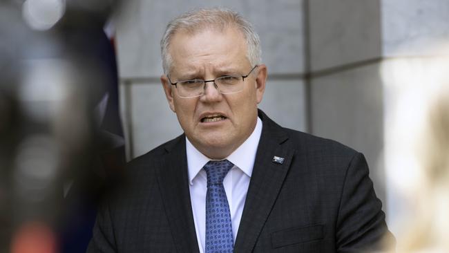 Prime Minister Scott Morrison updates media after the National Cabinet meeting on Friday. Picture: NCA NewsWire / Gary Ramage