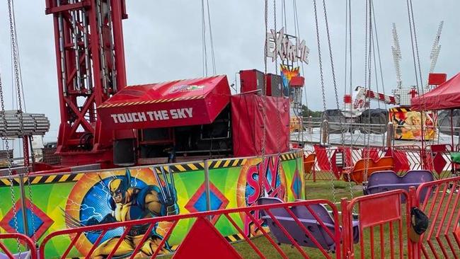 Empty show ride the 'Sky Flyer' on Friday morning at the Gympie Show, where 120mm of rain fell.