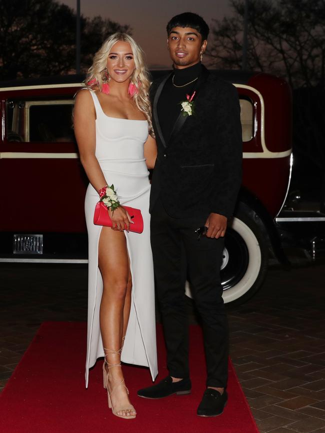 Olivia Matzer, 17, and Shaun Tipeni, 18, at the Ormeau Woods School formal at Links Resort, Hope Island. Picture: Glenn Hampson