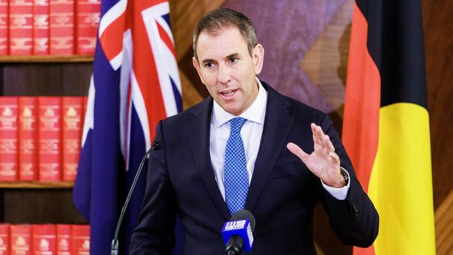 Federal Treasurer Jim Chalmers addresses the media. Picture: Aaron Francis