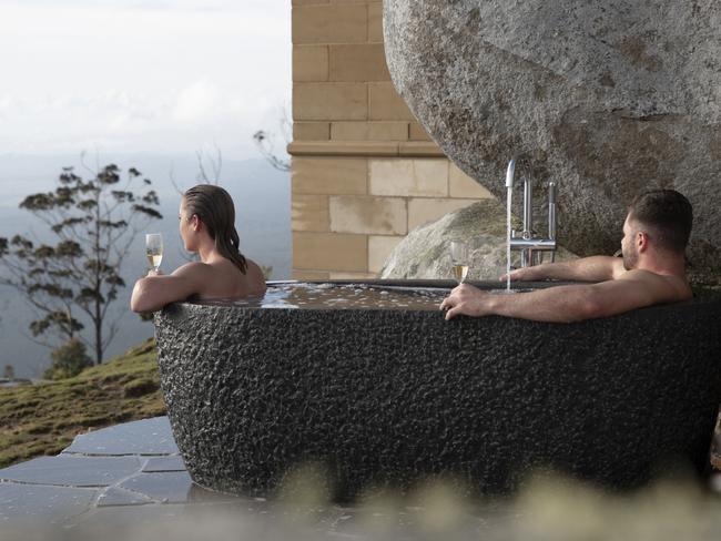 The Keep's deep, granite outdoor bath is ideal for taking in the stunning view. Picture: Aaron Jones