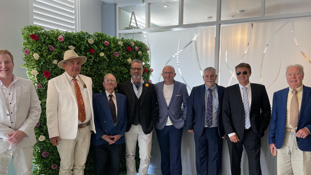 Andrew S, Hugh McDonald, Frank C, Miles Bandson, Sam Hill, Paul I , Mark Johnston and Richard Johnston at the Ce.x club in Coffs Harbour for the Melbourne Cup. Picture: Matt Gazy