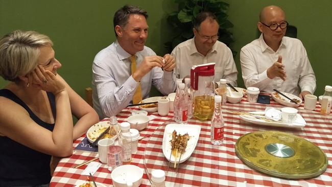 Richard Marles with fellow delegates Tanya Plibersek and Ted O’Brien at a dinner with Yuan Yue in China in 2019.