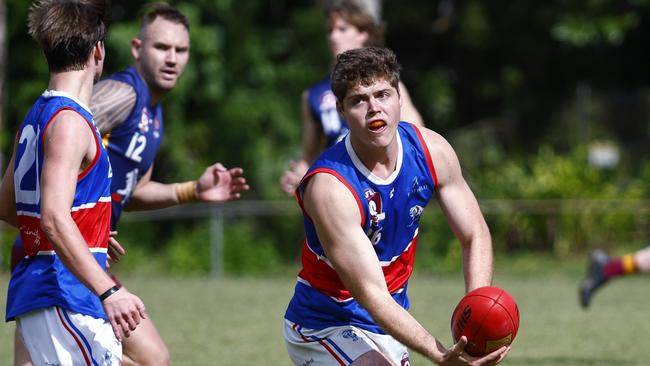 Bulldogs' Jaiden Butson in the AFL Cairns senior men's match between the Cairns City Lions and the Centrals Trinity Beach Bulldogs, held at Holloways Beach sporting complex. Picture: Brendan Radke