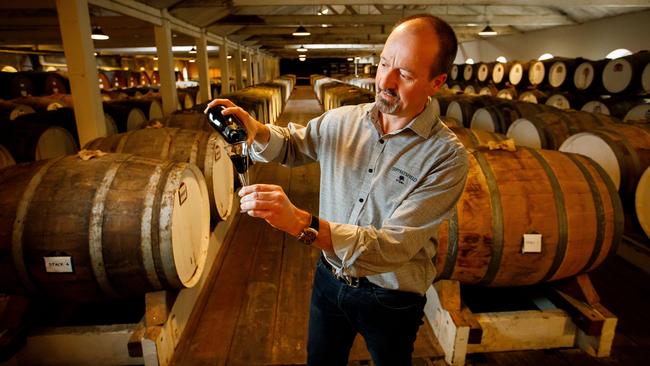 Chief winemaker Nigel Thiele pours a drop of the 1917 Seppeltsfield Para Centenary Tawny. Picture: James Elsby