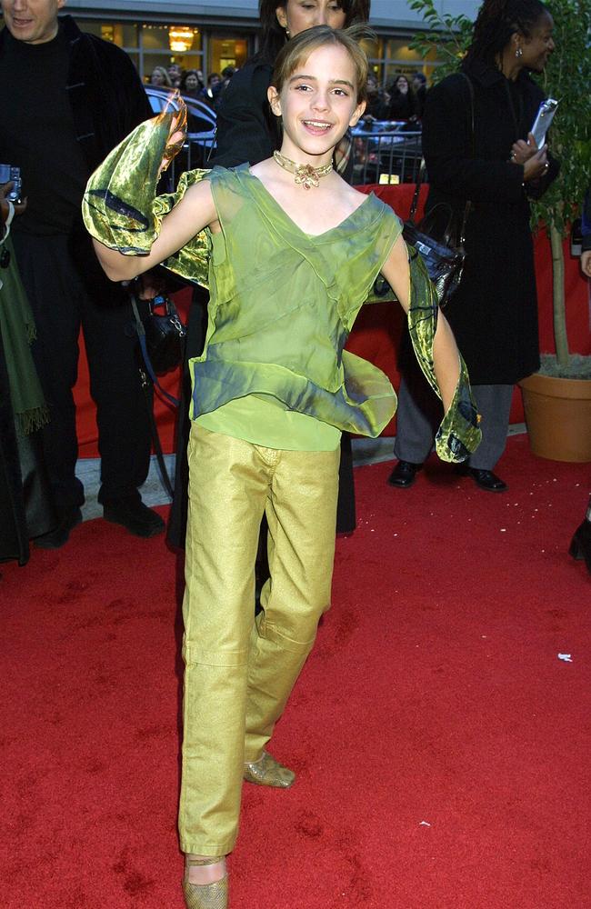 The young star attended the premiere of the very first Harry Potter film in this green get-up in 2001. But perhaps her friends at Hogwarts should banish this green get-up - stat. Picture: George De Sota/Getty Images