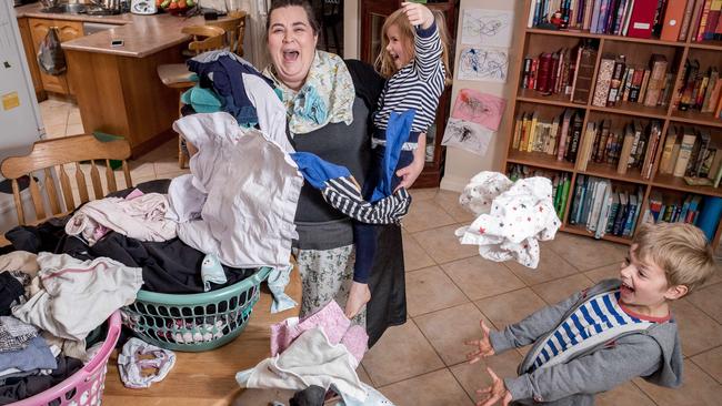 Alys Gagnon is a working mum who juggles many roles, pictured with Claire, 3 and William, 6. Picture: Jake Nowakowski