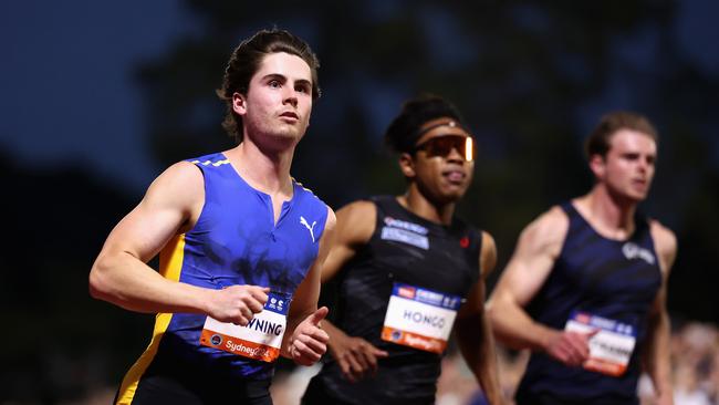 SYDNEY, AUSTRALIA - MARCH 23: Rohan Browning competes in the Mens 100m Final during the 2024 Sydney Track Classic at ES Marks Athletic Field on March 23, 2024 in Sydney, Australia. (Photo by Cameron Spencer/Getty Images)