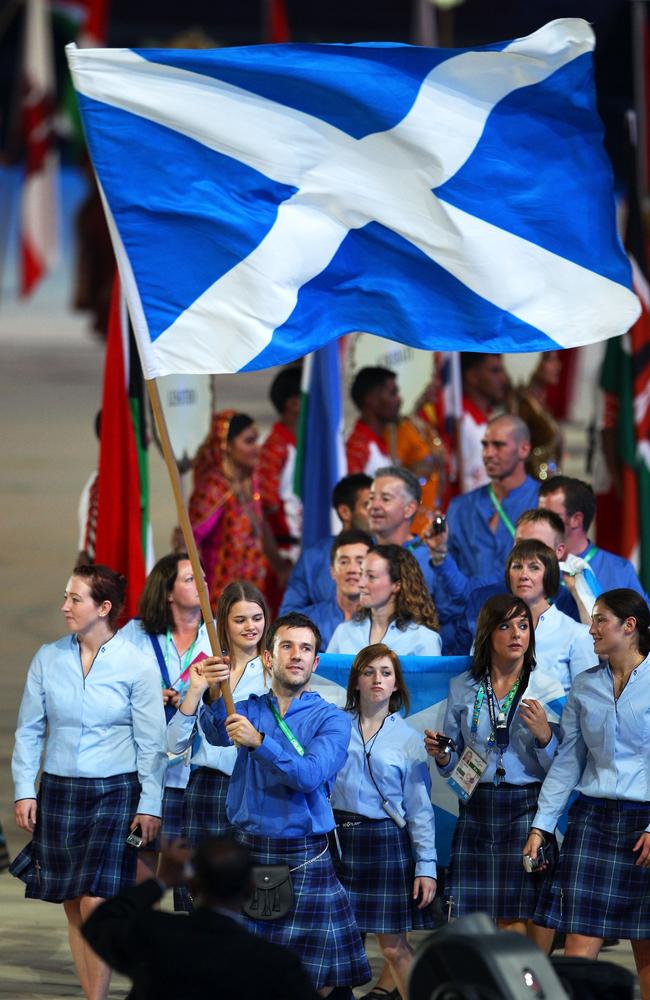 Edgar as Scottish flagbearer at the Delhi Commonwealth Games in 2010.