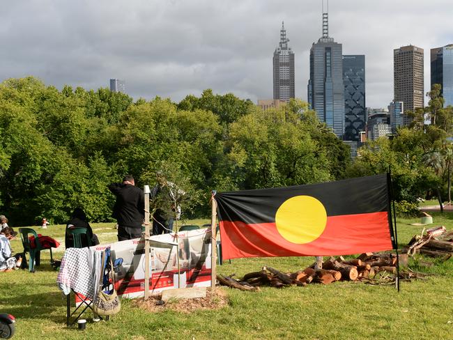 The activists are demanding Kings Domain be renamed and handed to the Indigenous community. Picture: Andrew Henshaw
