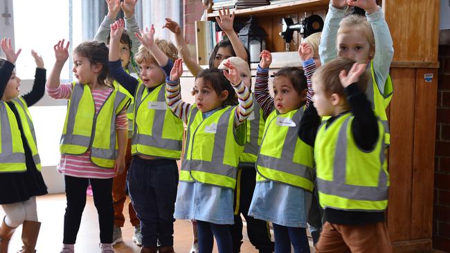 Kinder kids perform You Are My Sunshine for the residents of an Albert Park retirement home with all ages benefiting from intergenerational learning. Picture: Nicki Connolly