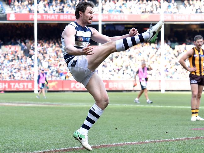 Patrick Dangerfield shook off injury to have a blinder against the Hawks. Picture: Jake Nowakowski