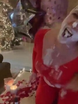 Spears shoves her face into a cake on the floor during the clip. Picture: Instagram