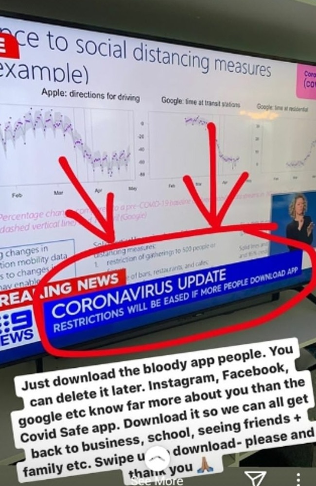 She implored on people to download it and ‘delete later’. Picture: Instagram / Bec Judd