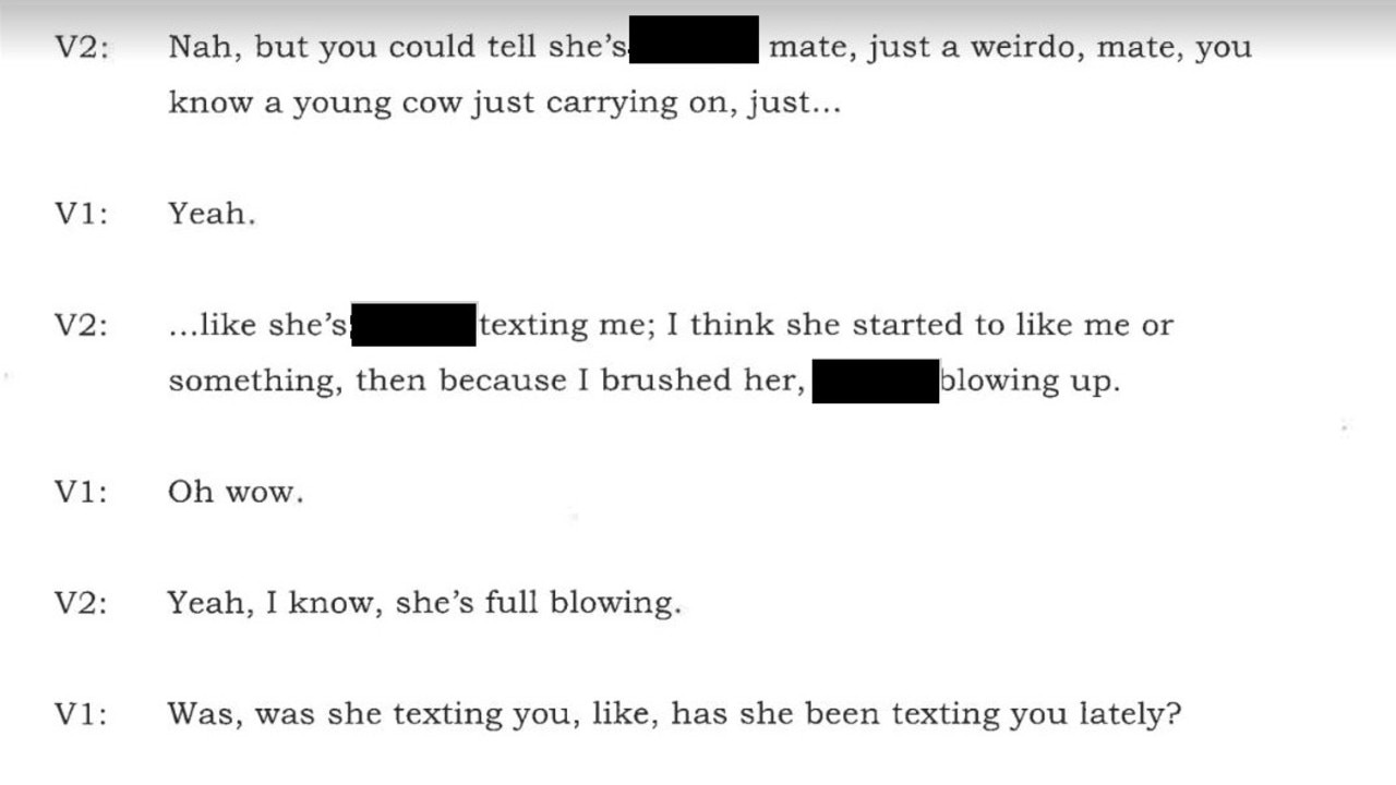 Transcript released by the court of a phone call between Hayne and a friend.