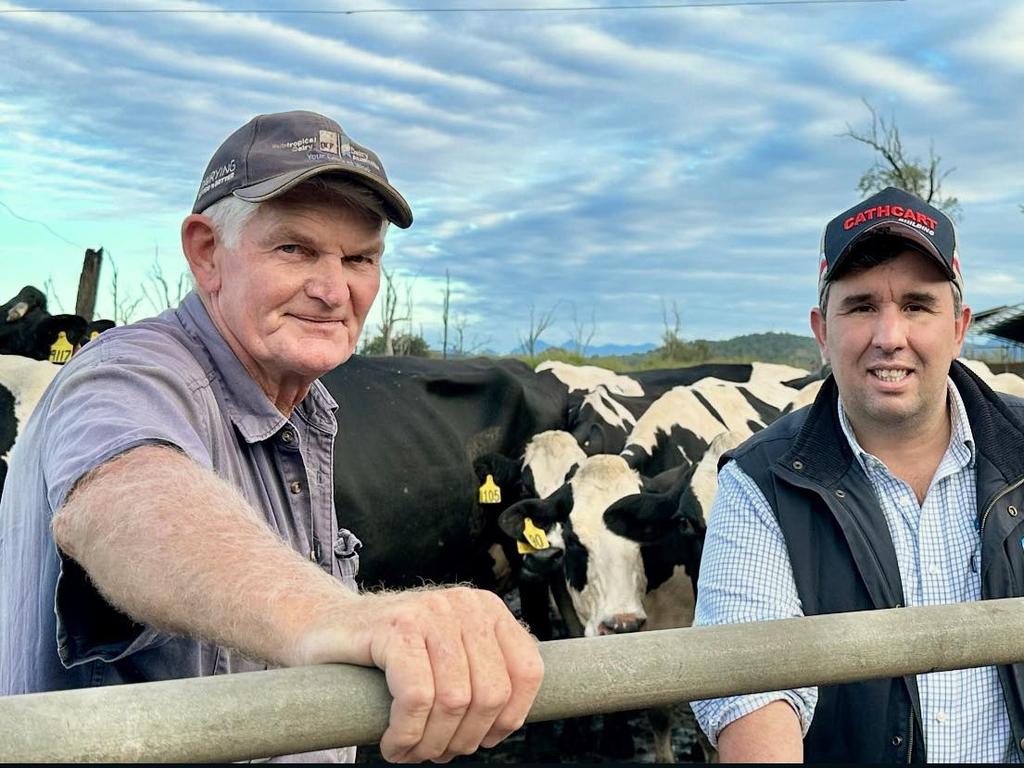 Harrisville dairy farmer Ross McInnes and Northern Regional Manager of Dairy Farmers Milk Cooperative Damien Tessmann. Photo: Supplied