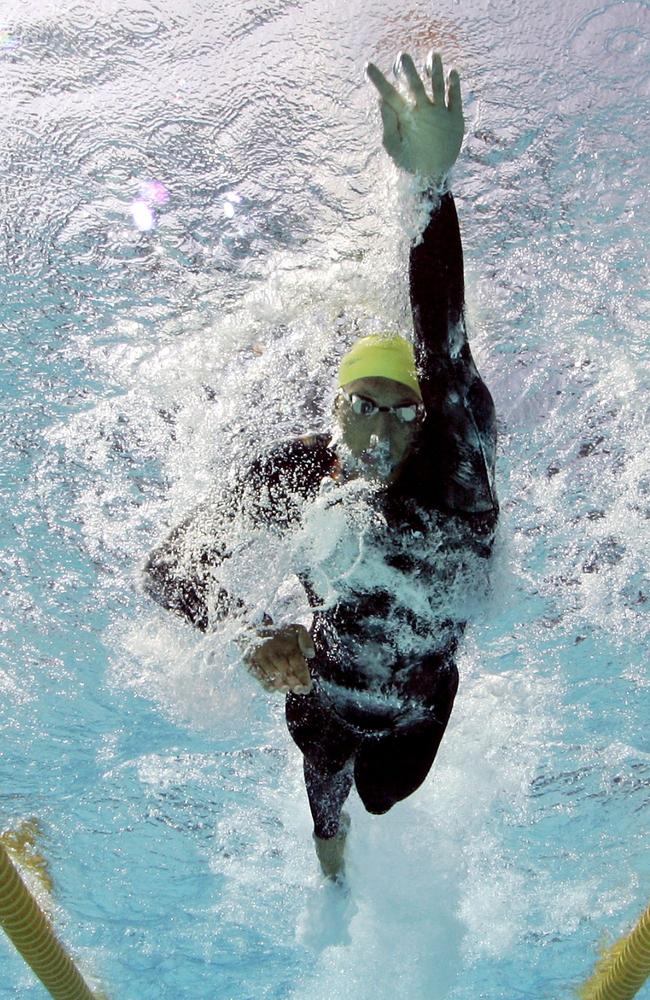 Ian Thorpe gliding through the water at the Athens Olympics.