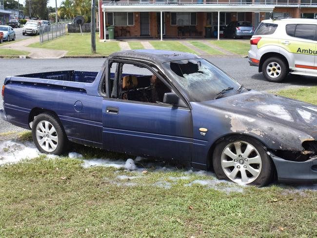 A car fire in Andergrove was put out by emergency services on the corner of Valley St and Hicks St. Photo: Zoe Devenport