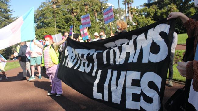 Counter-protesters took over the rally on Saturday in Auckland. Picture: Dylan Reeve