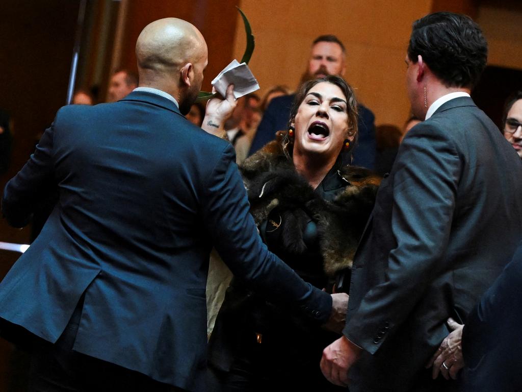 Senator Thorpe seen staging a protest against King Charles last year. Picture: Victoria Jones/Reuters