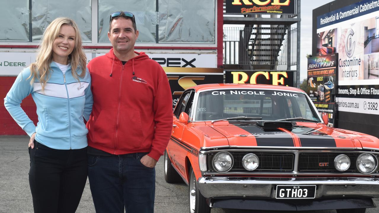 Nicole and Julian Jonic in front of their 1971 Ford Falcon XY GT. Picture: FILE