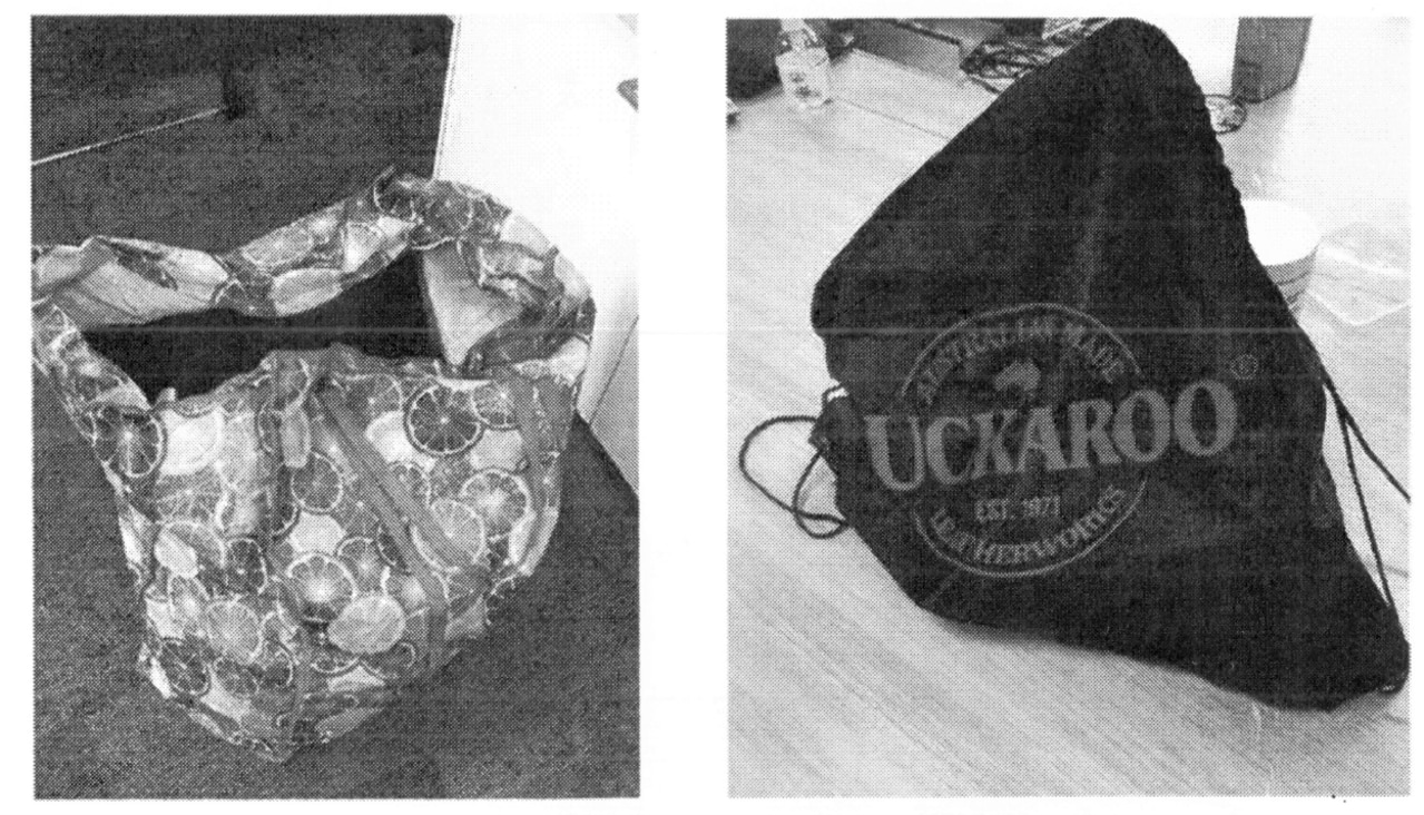 The ‘white powder’ was found inside a ‘Buckaroo’ bag which was inside a colourful bag. Picture: supplied