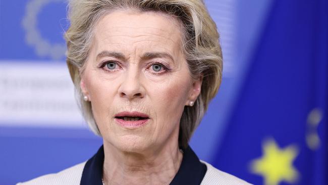 European Commission President Ursula von der Leyen speaks during a press statement on Russia's attack on Ukraine. Picture: AFP