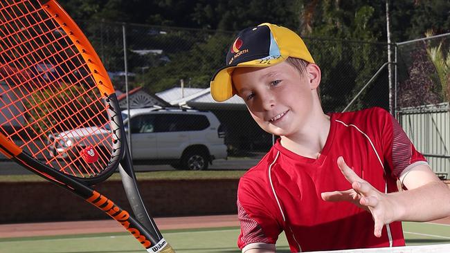 Kalan Wilson, 11 at the Edge Hill Tennis Club in 2020. Picture: Brendan Radke