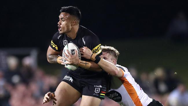 Penrith’s Spencer Leniu could be called upon to boost the prop stocks for NSW. Picture: Phil Hillyard